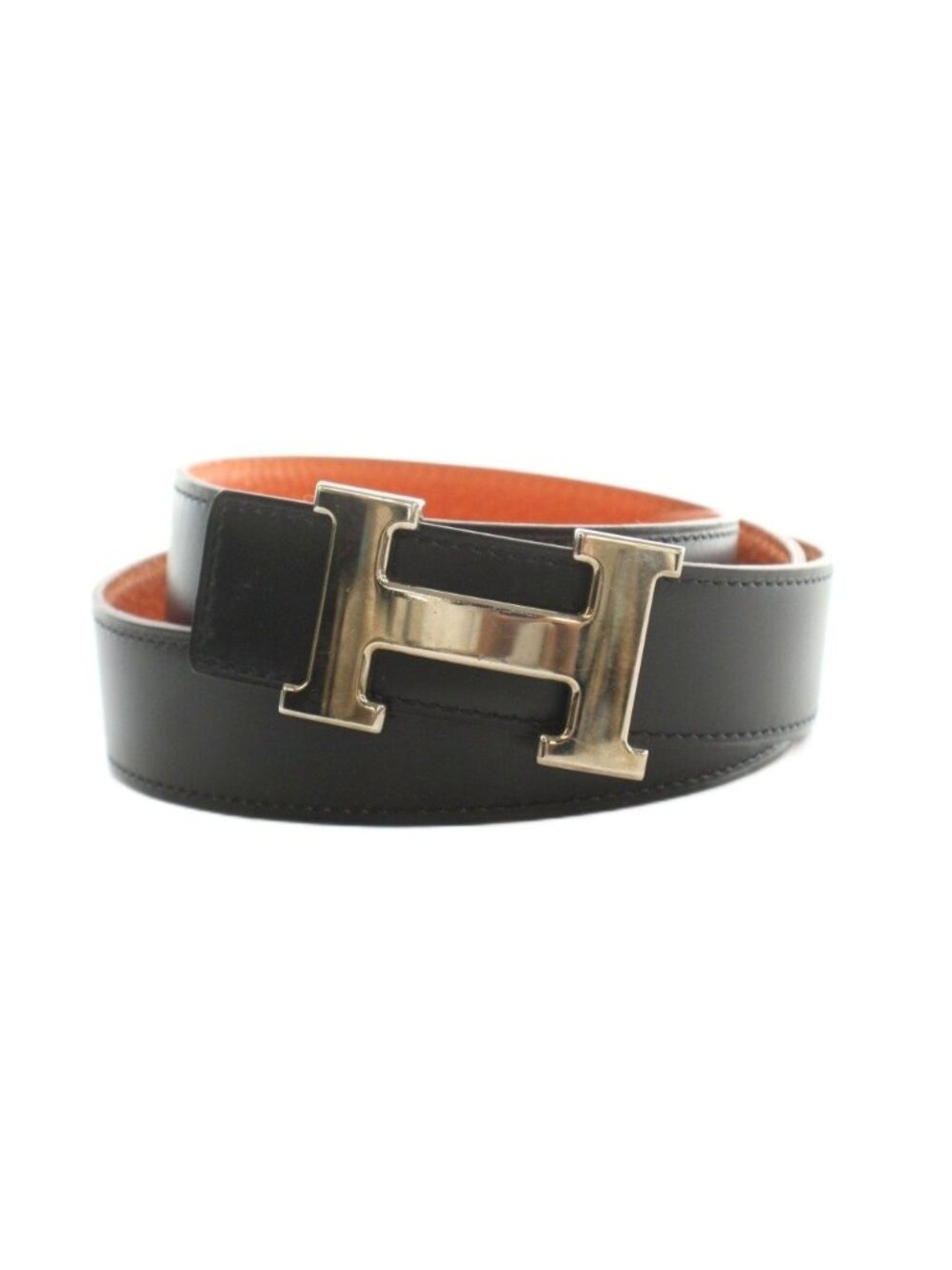 Hermes Constance Belt Reversible Leather 80 Black Orange
